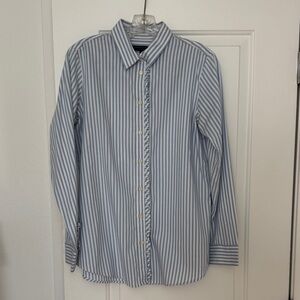 Banana Republic Women’s Blue Striped Ruffle Button Down Shirt